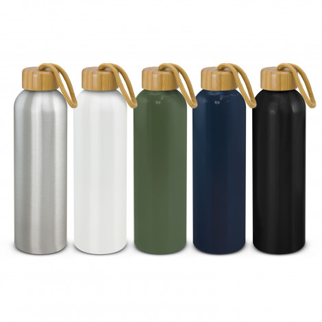 Sophisticated 600ml aluminium drink bottle with a timeless design and a smart painted finish. It is BPA-free, has a secure bamboo screw on lid and it can be presented in an optional black gift box. Bamboo is a natural material which produces unavoidable variances in the grain pattern, colour and branding. This product is not dishwasher safe and handwashing is recommended.